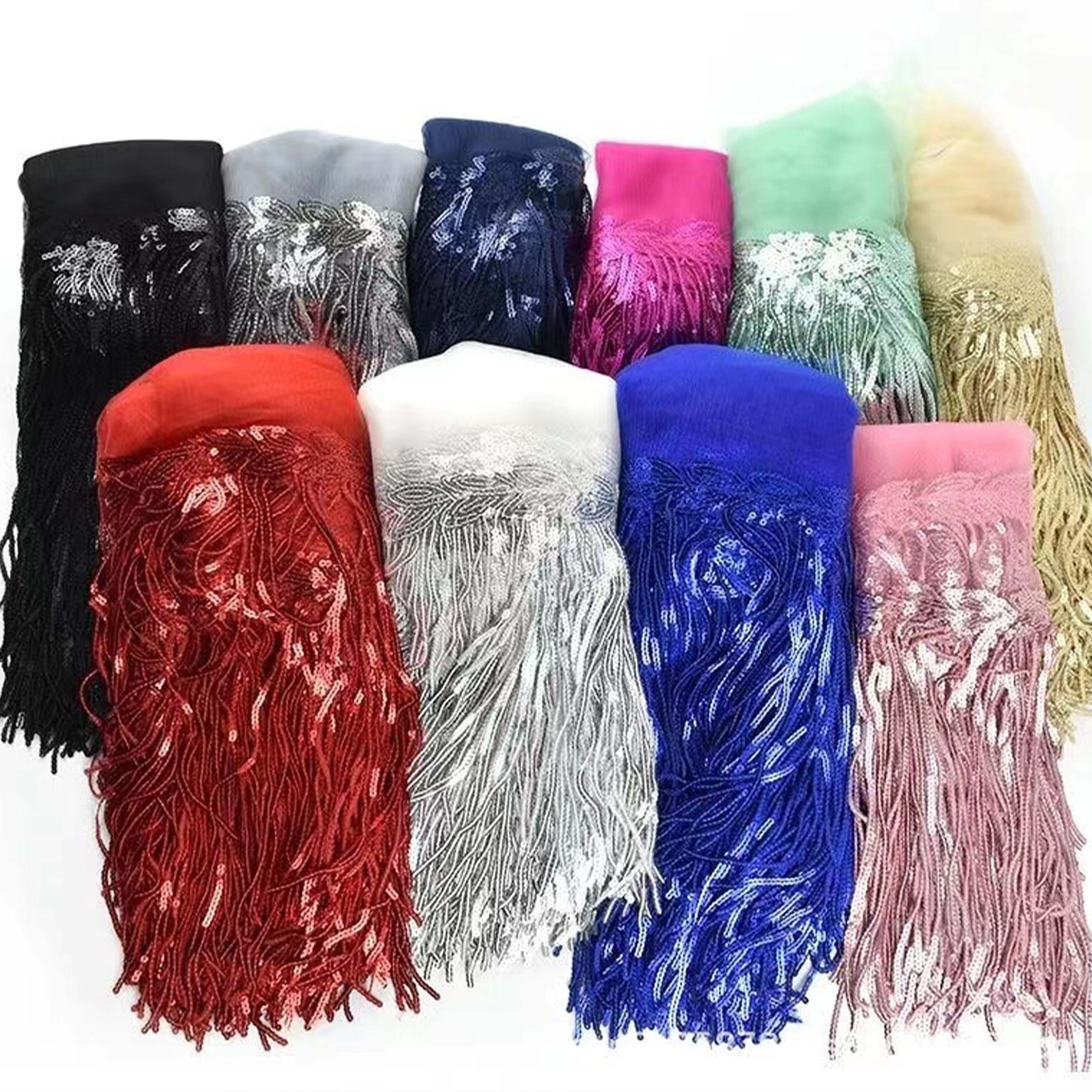 Multi-Color Fringe Embroidered Leaf Sequins Tassel Tulle Lace Trim Wedding Dress Lace Trimming Garment Decoration Accessories