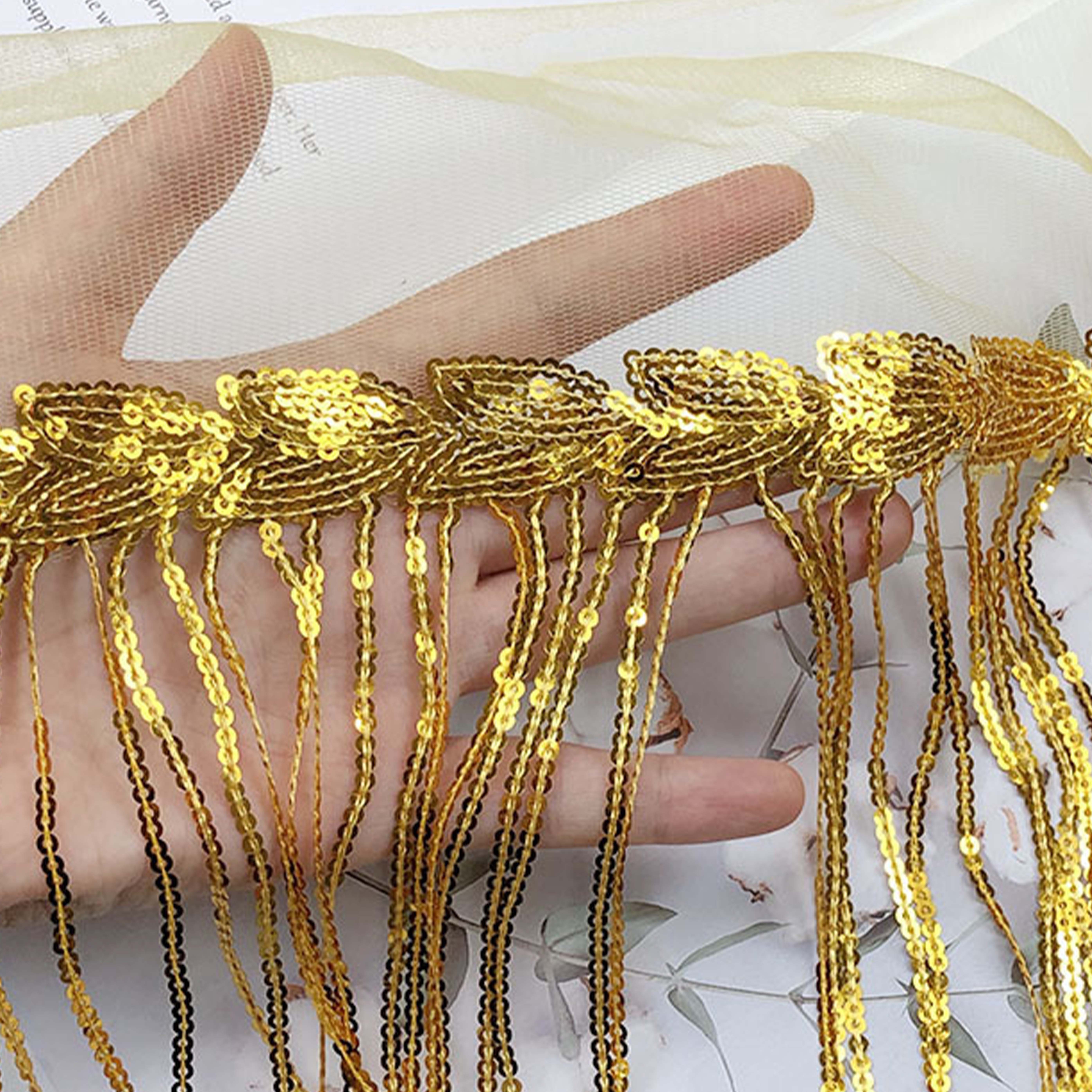Multi-Color Fringe Embroidered Leaf Sequins Tassel Tulle Lace Trim Wedding Dress Lace Trimming Garment Decoration Accessories