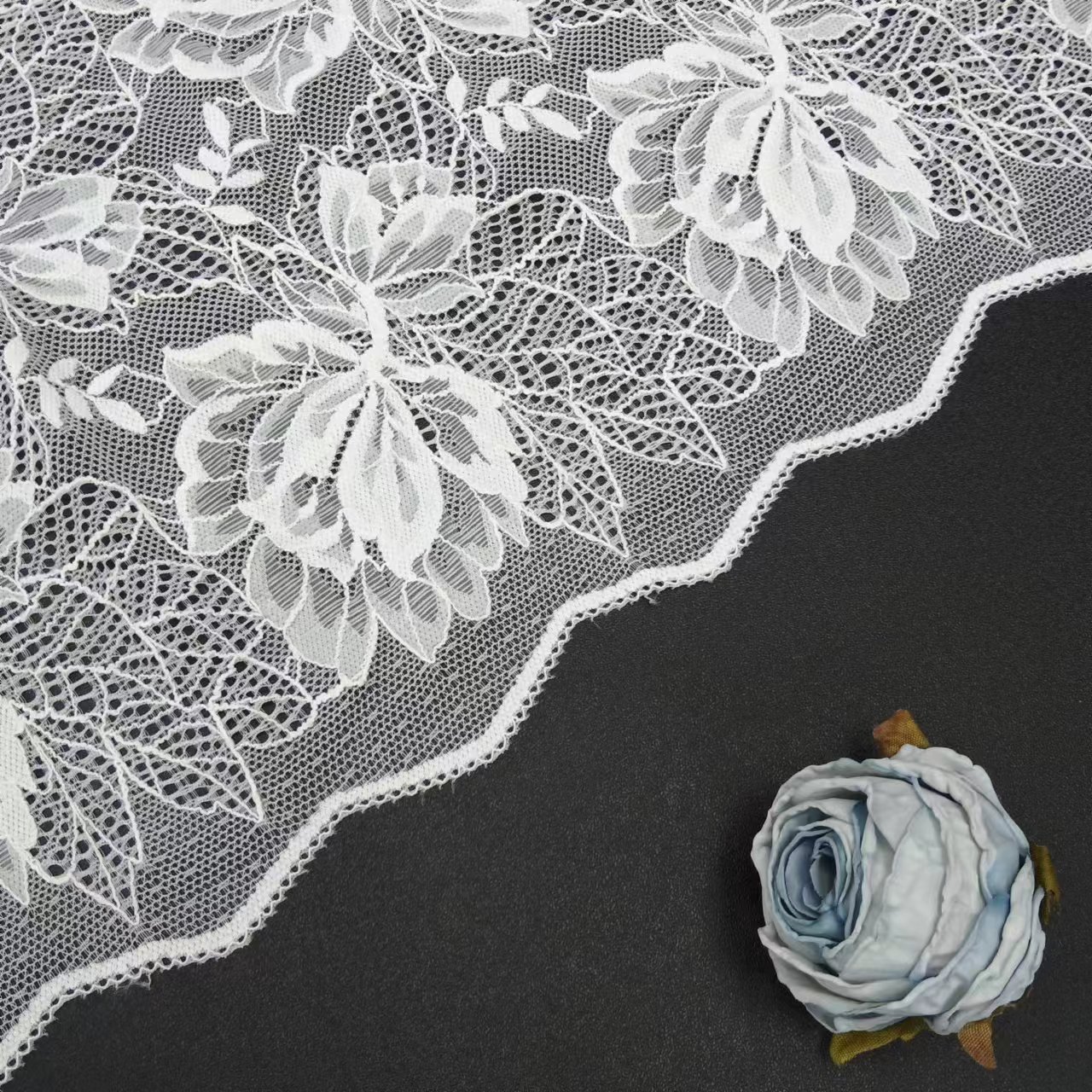 Elegant Custom Guipure Lace border Flower Voile Soft Tulle Nylon Spandex Elastic Lace Trim for Underwear Bra