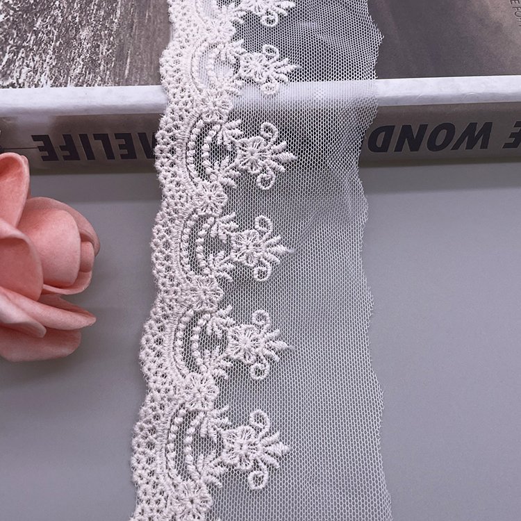 New design Mesh Embroidery Lace Tulle Unilateral mesh embroidery lace Cotton Lace Trim For Dress