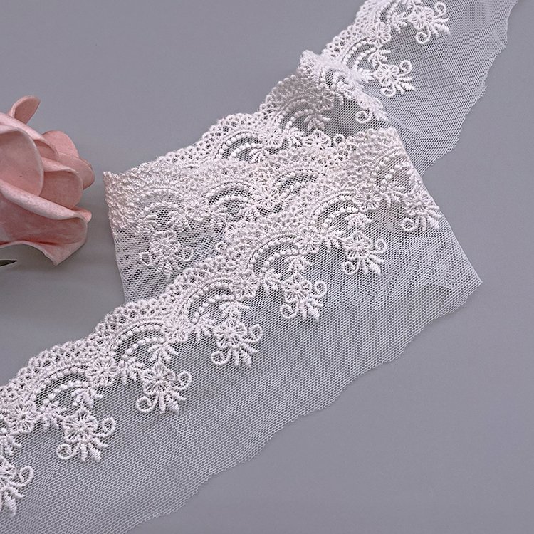 New design Mesh Embroidery Lace Tulle Unilateral mesh embroidery lace Cotton Lace Trim For Dress