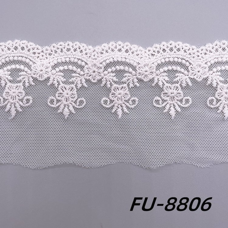 New design Mesh Embroidery Lace Tulle Unilateral mesh embroidery lace Cotton Lace Trim For Dress