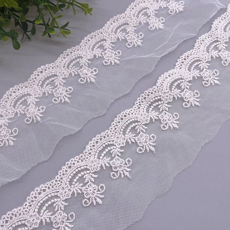 New design Mesh Embroidery Lace Tulle Unilateral mesh embroidery lace Cotton Lace Trim For Dress