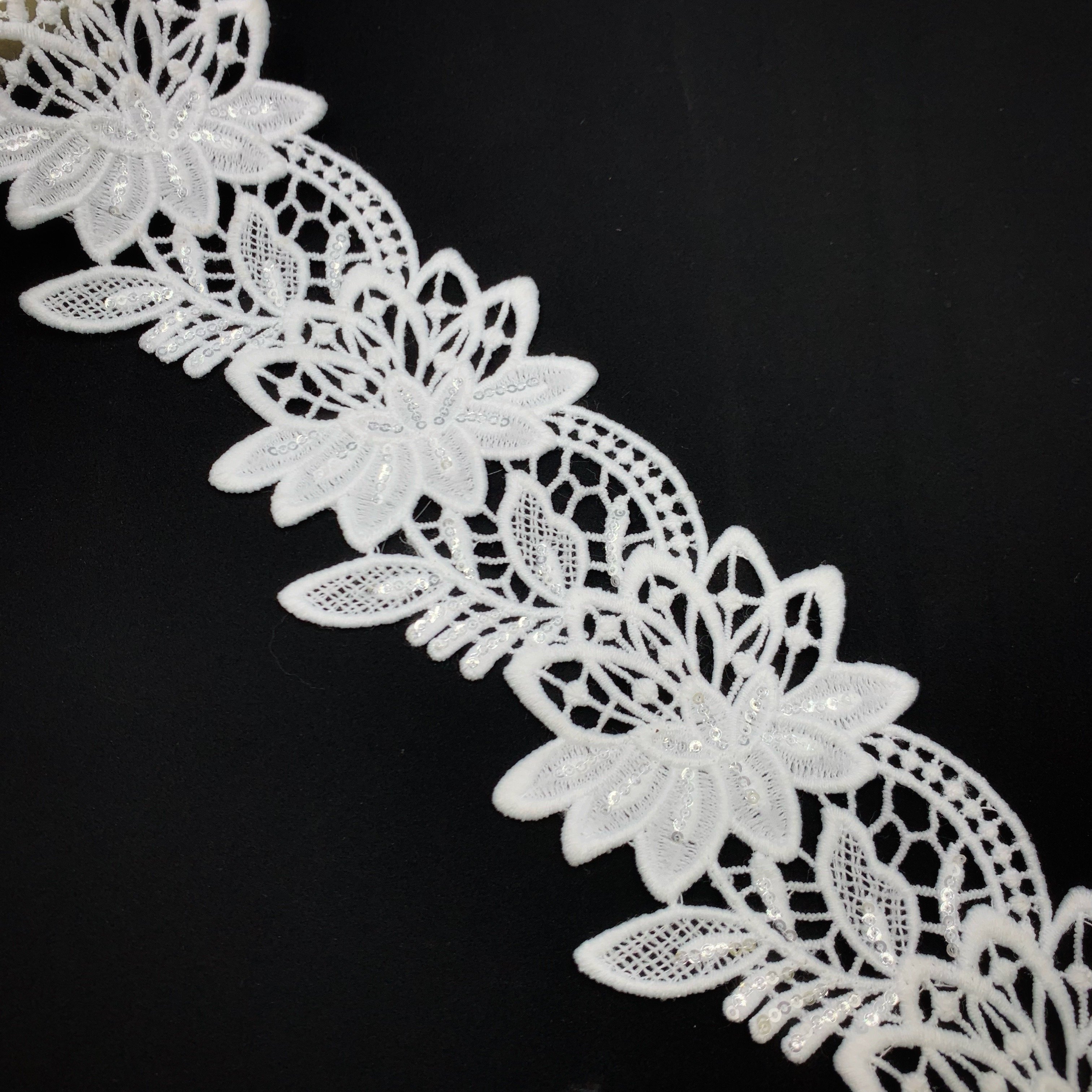 Free Samples Wholesale Shiny Dantelle Lace Fabric White Polyester Sequin Austria Lace Fabric Trim For Wedding