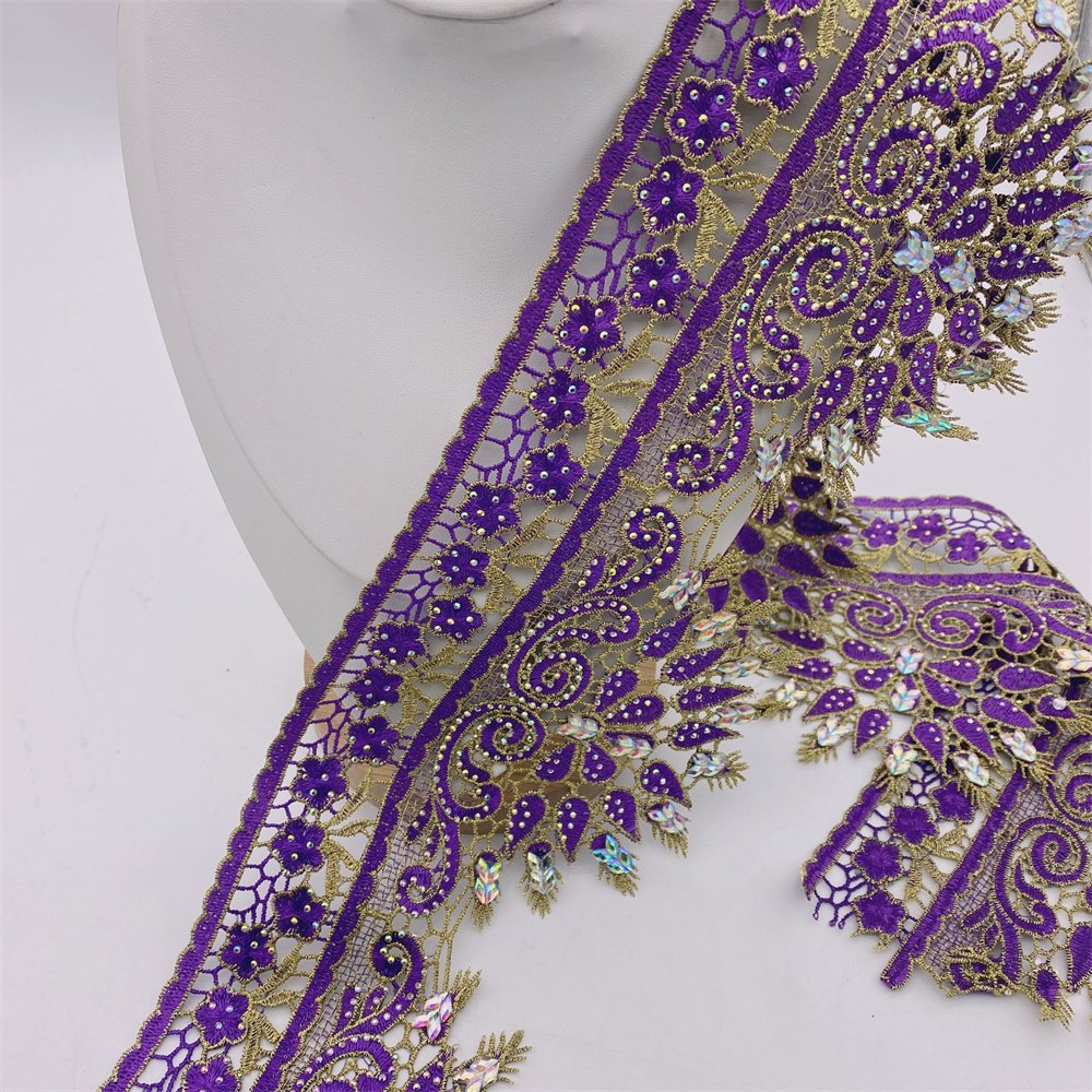 Wholesale wide 14cm high quantity Rhinestone Lace Trim for Wedding dress decoration