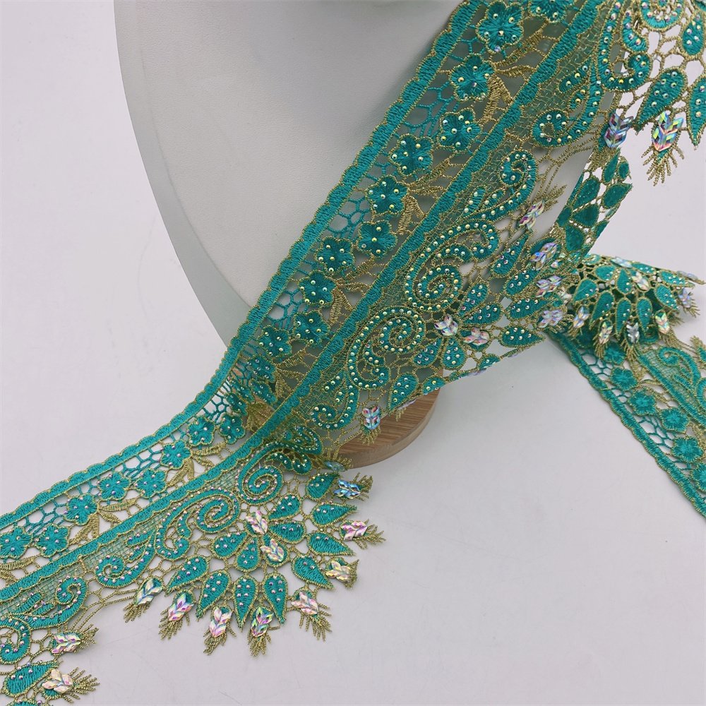 Wholesale wide 14cm high quantity Rhinestone Lace Trim for Wedding dress decoration