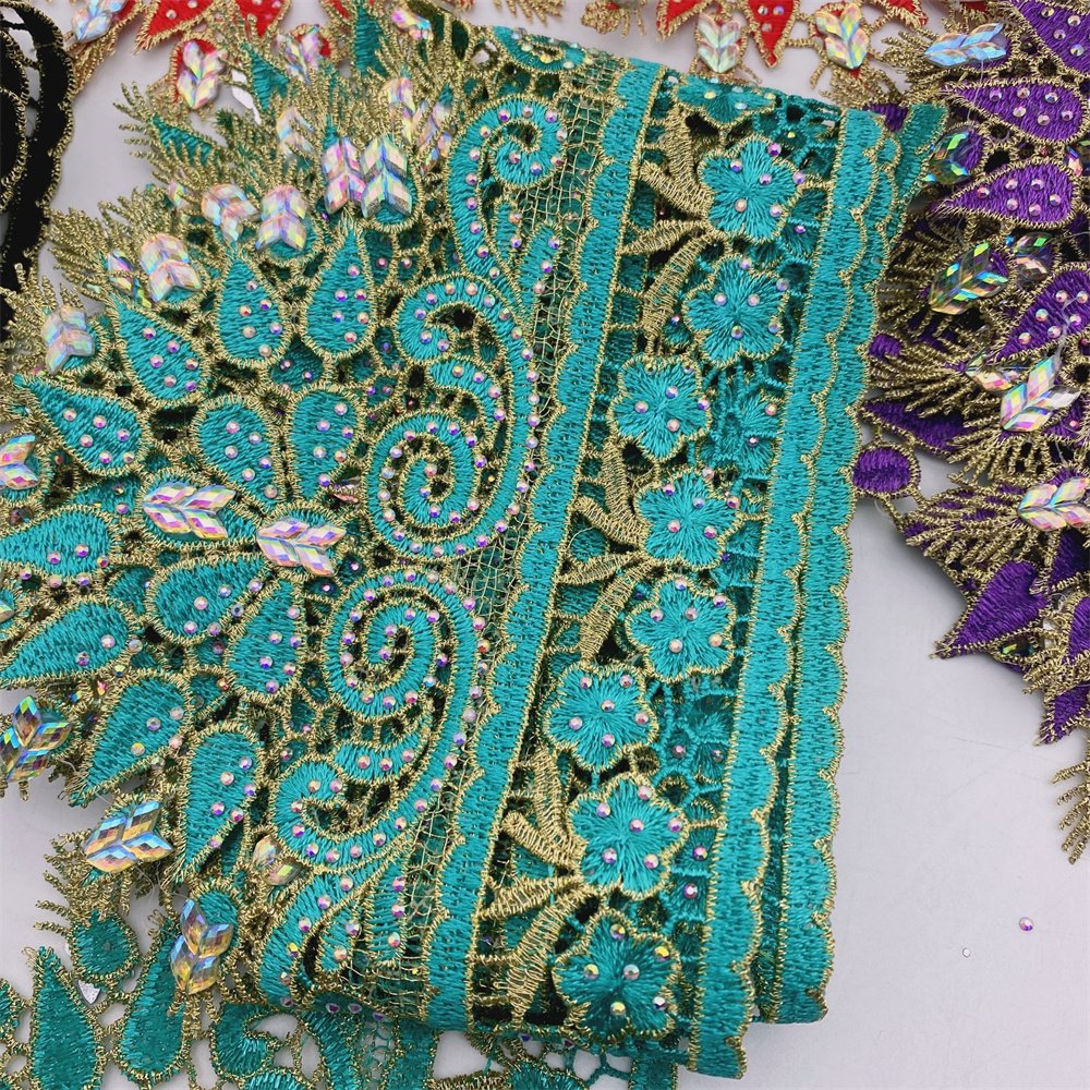 Wholesale wide 14cm high quantity Rhinestone Lace Trim for Wedding dress decoration