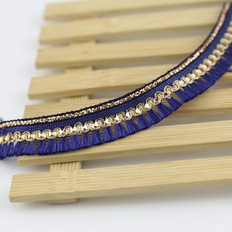 vintage small fringe trimming 2cm tassel fringe lace trims with gold yarn and sequin for garment clothing home textile