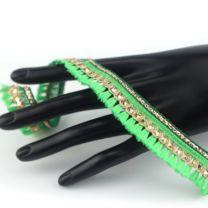 vintage small fringe trimming 2cm tassel fringe lace trims with gold yarn and sequin for garment clothing home textile