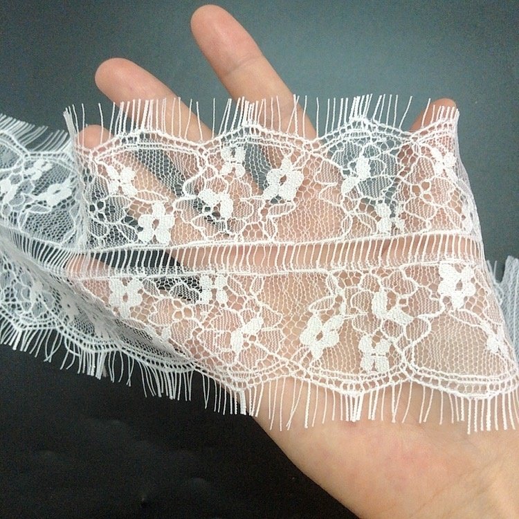 10cm width flower eyelet white elastic chantilly lace trimming LT2091B