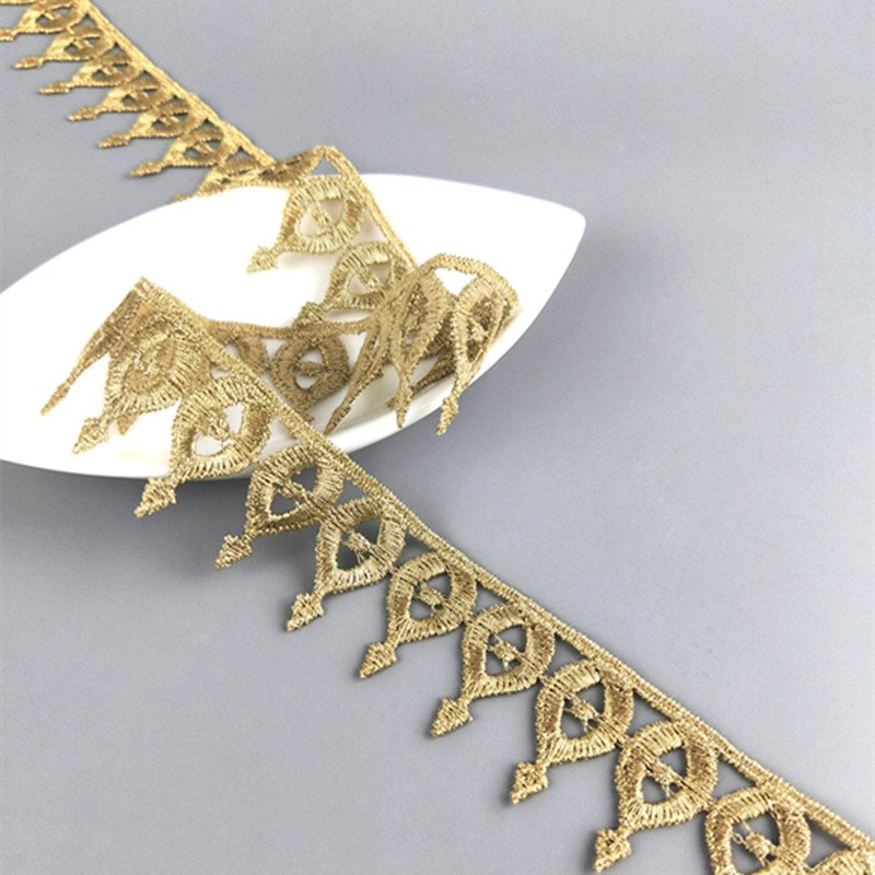 factory directly custom 3cm embroidery guipure gold lace trim sewing lace ribbon for wedding dresses clothing accessories JDB41