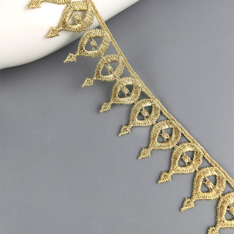 factory directly custom 3cm embroidery guipure gold lace trim sewing lace ribbon for wedding dresses clothing accessories JDB41