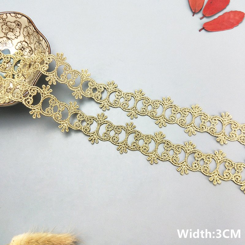 factory directly custom 3cm embroidery guipure gold lace trim sewing lace ribbon for wedding dresses clothing accessories JDB41