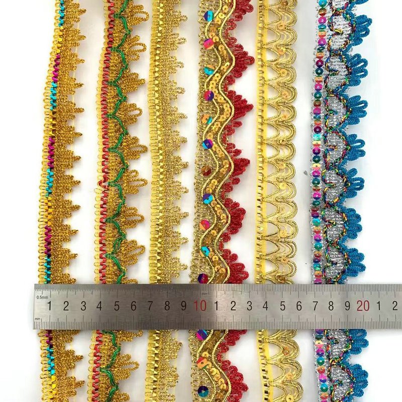 wholesale Gold Silver sequined lace with metallic yard crown shape Braided Lace Trim