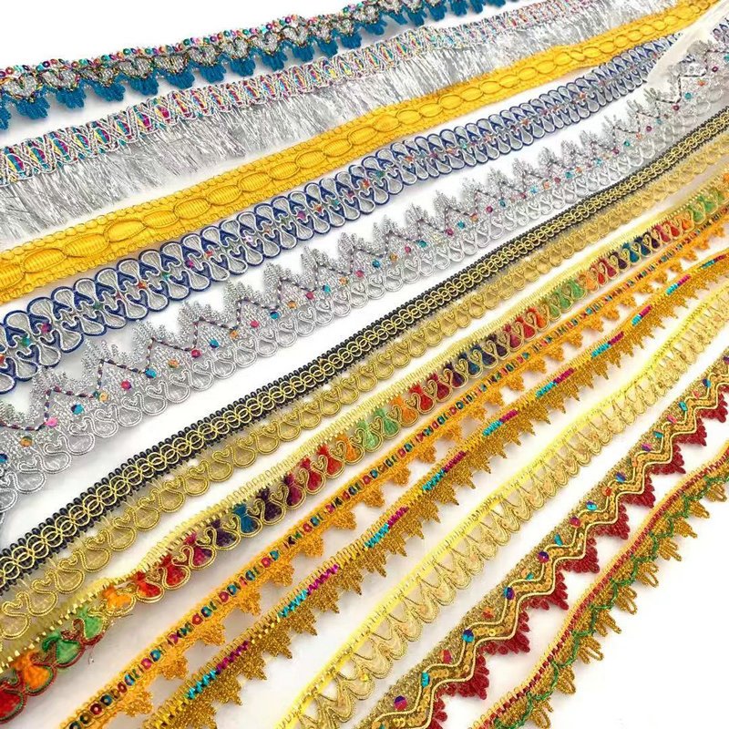 wholesale Gold Silver sequined lace with metallic yard crown shape Braided Lace Trim