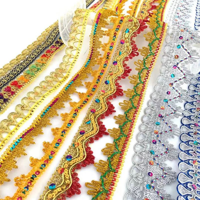 wholesale Gold Silver sequined lace with metallic yard crown shape Braided Lace Trim