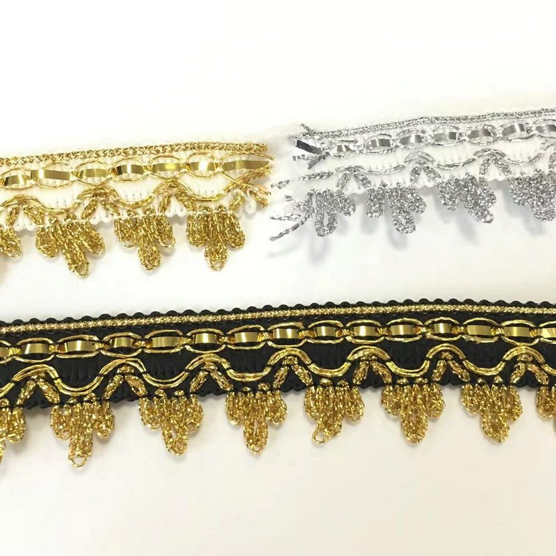 wholesale Gold Silver sequined lace with metallic yard crown shape Braided Lace Trim