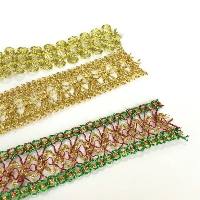 wholesale Gold Silver sequined lace with metallic yard crown shape Braided Lace Trim