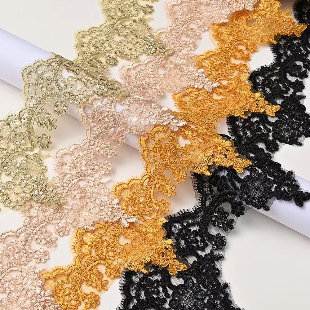 14cm White French Style Sewing Bead Lace Trim Handmade Decorative Embroidery Lace Trim