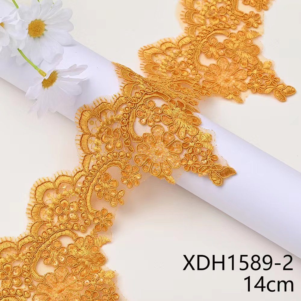 14cm White French Style Sewing Bead Lace Trim Handmade Decorative Embroidery Lace Trim