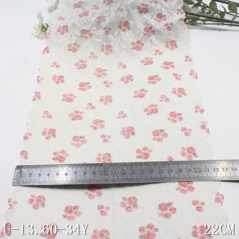 Garment underwear accessories 22cm soft elastic spandex stretch rose flower knitted lace trim french beige lace fabric for women