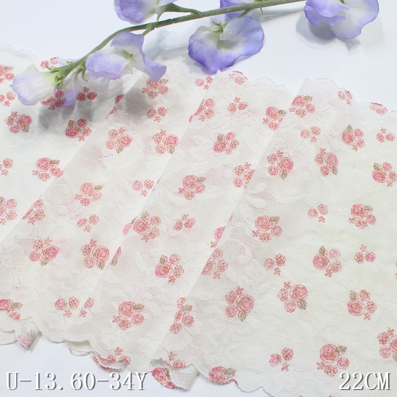 Garment underwear accessories 22cm soft elastic spandex stretch rose flower knitted lace trim french beige lace fabric for women