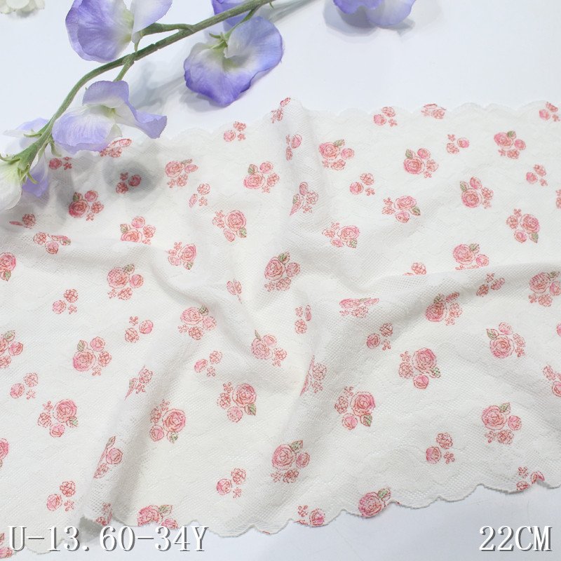 Garment underwear accessories 22cm soft elastic spandex stretch rose flower knitted lace trim french beige lace fabric for women