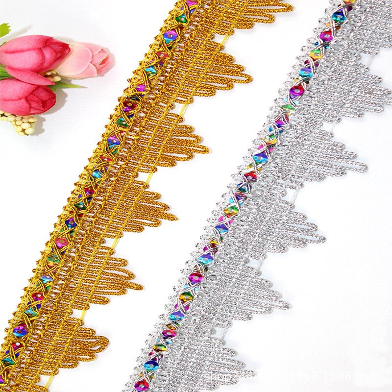 Hot Sale Gold And Silver border lace trim Tassel Fringe Trim Gold Lace Trim