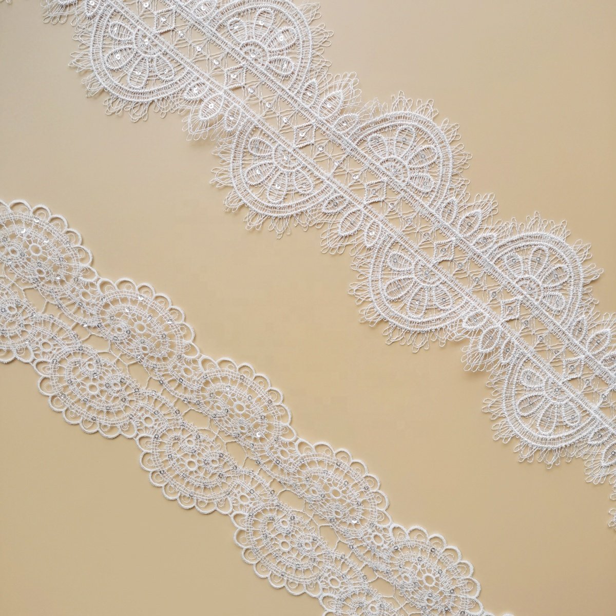 Factory Wholesale White 100% Polyester Flower Embroidery Materials Bridal Lace Trimmings