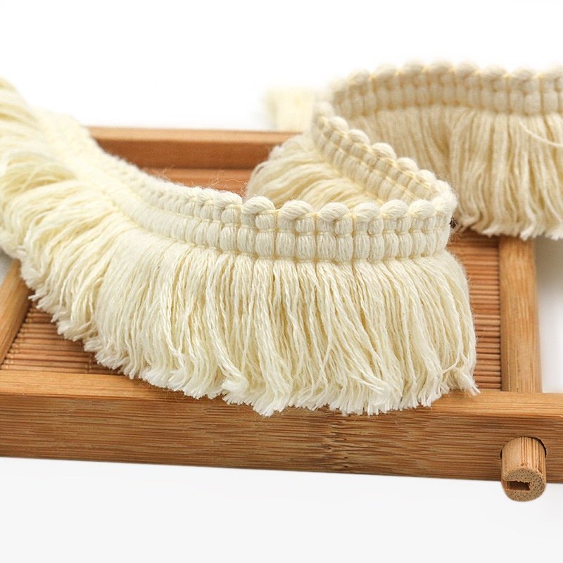 33mm polyester thickened beige tassel cotton fringe tassel lace trim for textiles, carpets flag, curtains, tablecloths, garment