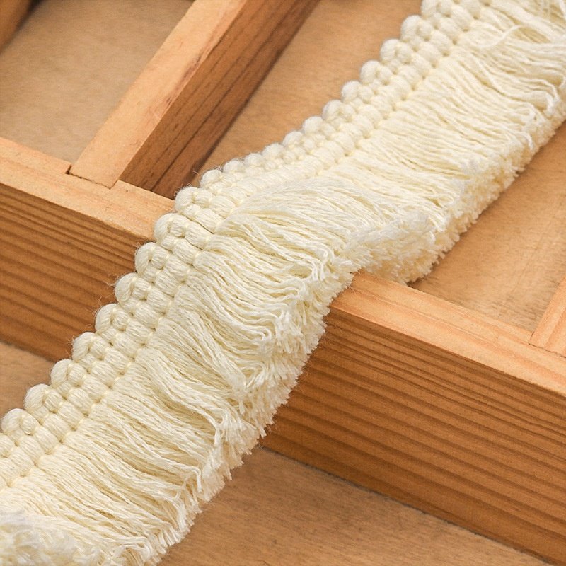 33mm polyester thickened beige tassel cotton fringe tassel lace trim for textiles, carpets flag, curtains, tablecloths, garment
