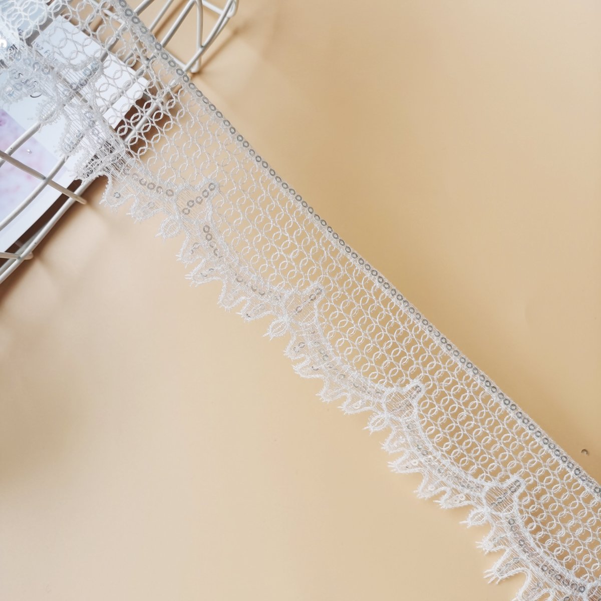 White Sequin Lace Trimming Embroidery Chantilly Lace Trim Brown Embroidery Organza Lace Trim