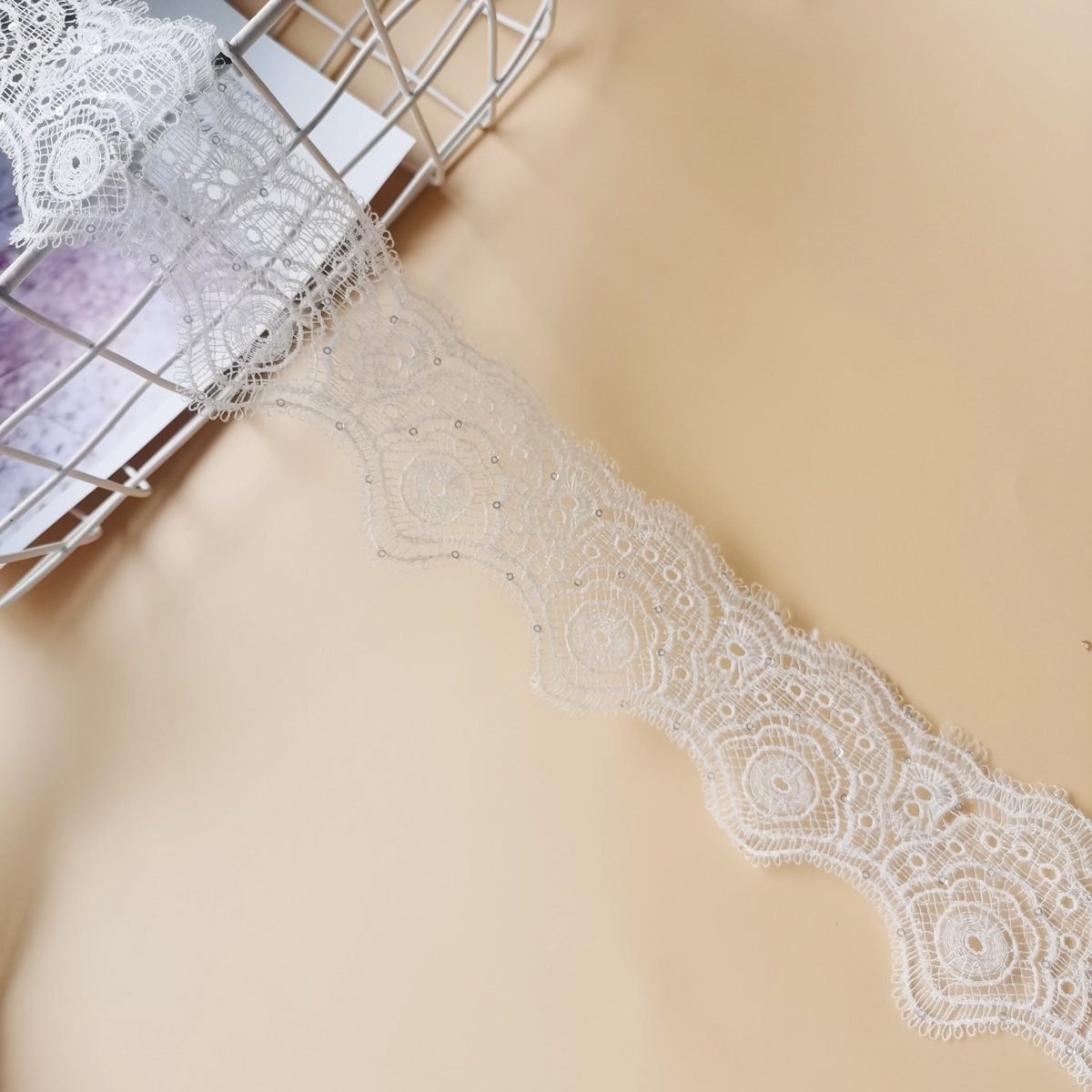 White Sequin Lace Trimming Embroidery Chantilly Lace Trim Brown Embroidery Organza Lace Trim