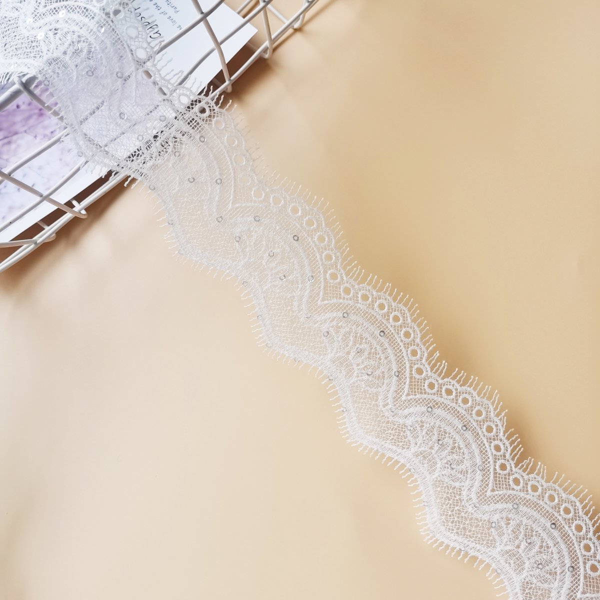White Sequin Lace Trimming Embroidery Chantilly Lace Trim Brown Embroidery Organza Lace Trim