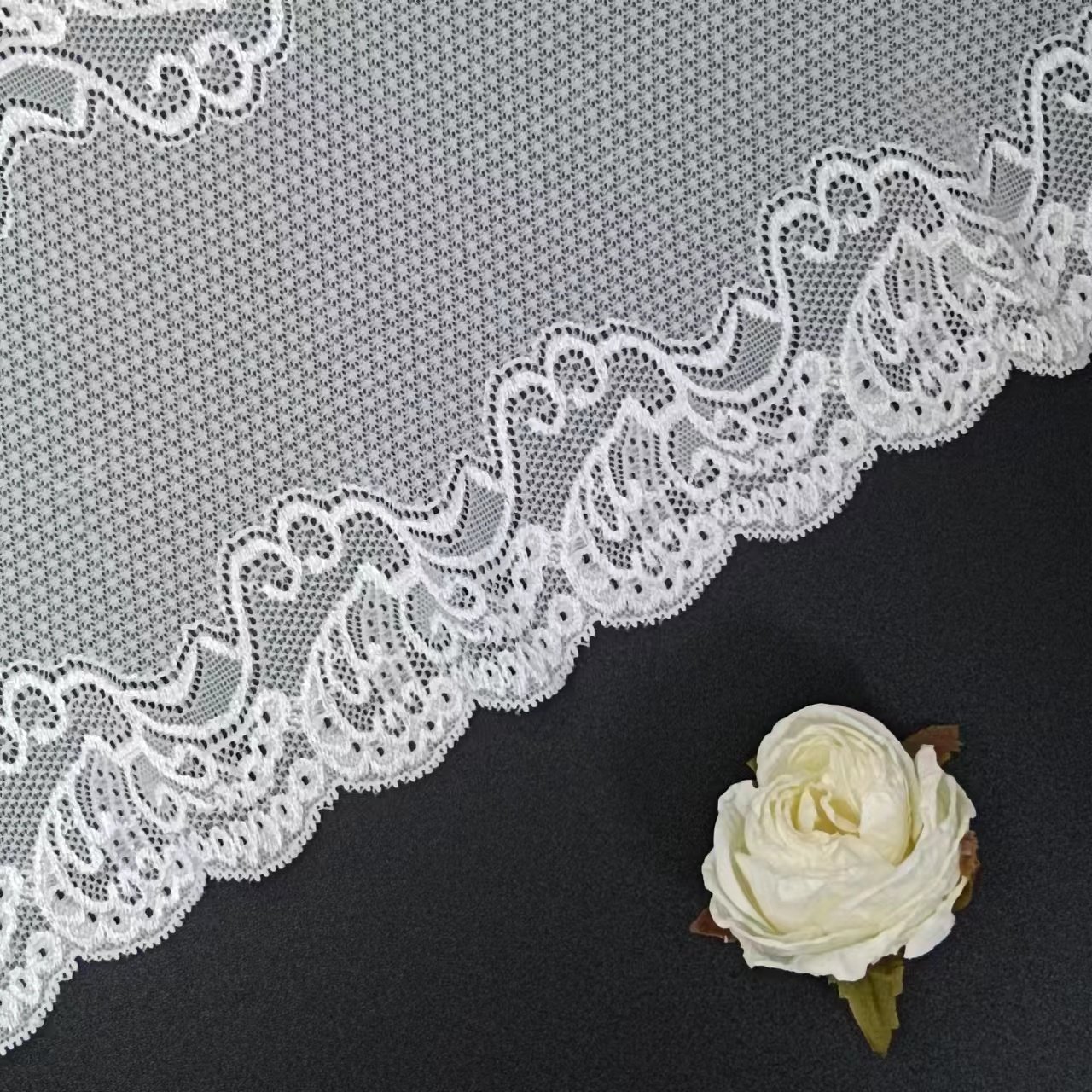 18 cm Custom Elastic Voile Nylon Spandex Lace Fabric Flower Ribbon Lace Trim for Garment Accessories