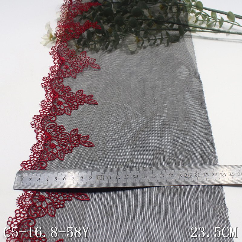 2024 new red flower Water-soluble edge embroidery encaje lace fabric non elastic border black tulle lace trim for lingerie dress