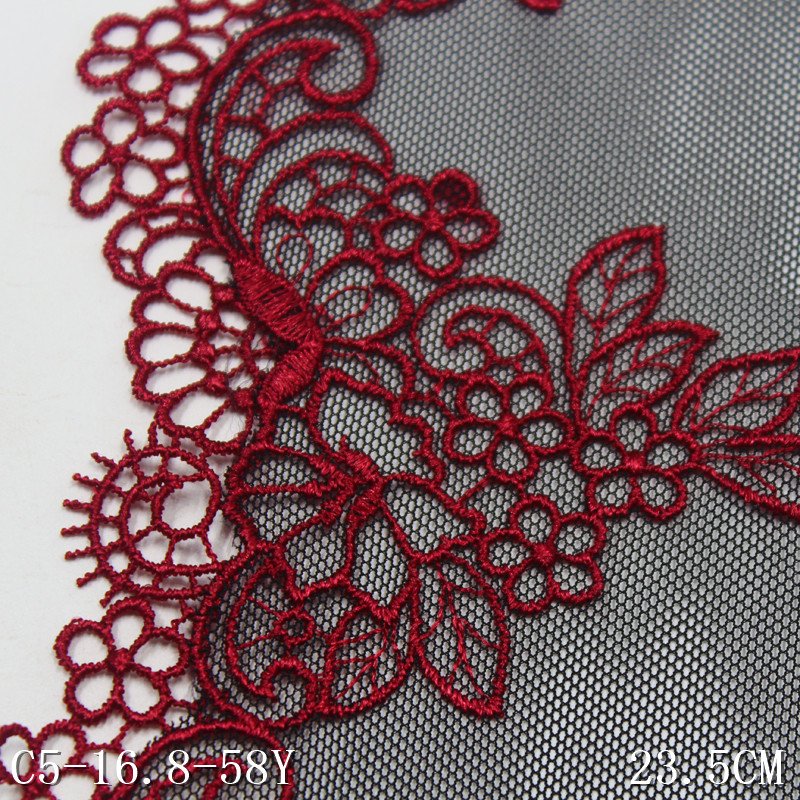 2024 new red flower Water-soluble edge embroidery encaje lace fabric non elastic border black tulle lace trim for lingerie dress