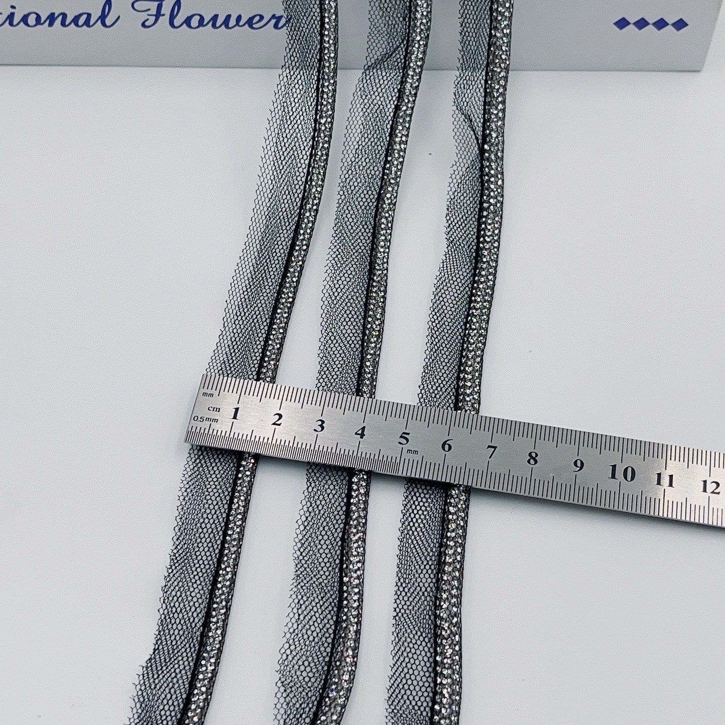 Custom Sewing Crystal Lace Mesh 5mm Rhinestone Diamond Strip Cord black Rhinestone Cord Round Rope Belt Trim