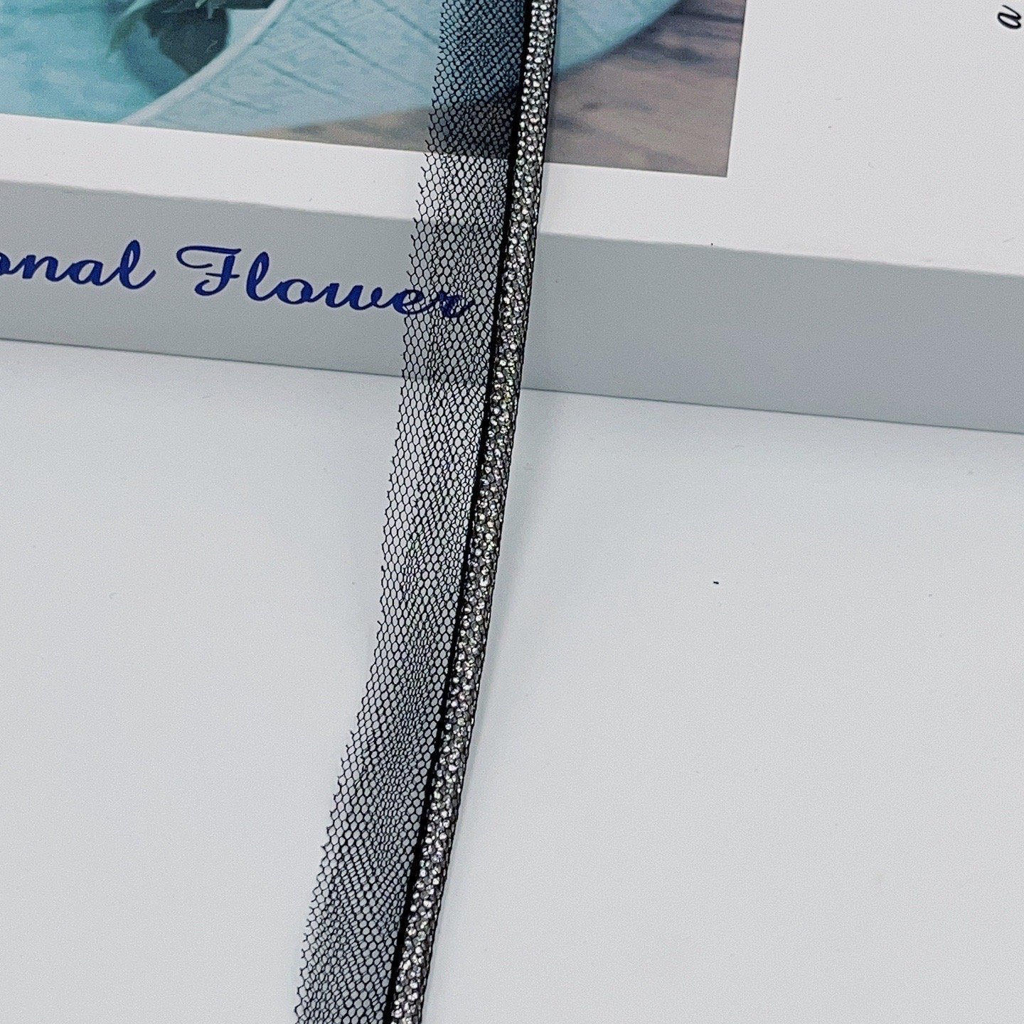 Custom Sewing Crystal Lace Mesh 5mm Rhinestone Diamond Strip Cord black Rhinestone Cord Round Rope Belt Trim