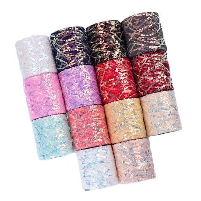 6/8/10/12cm width embroidery wavy sequin net lace