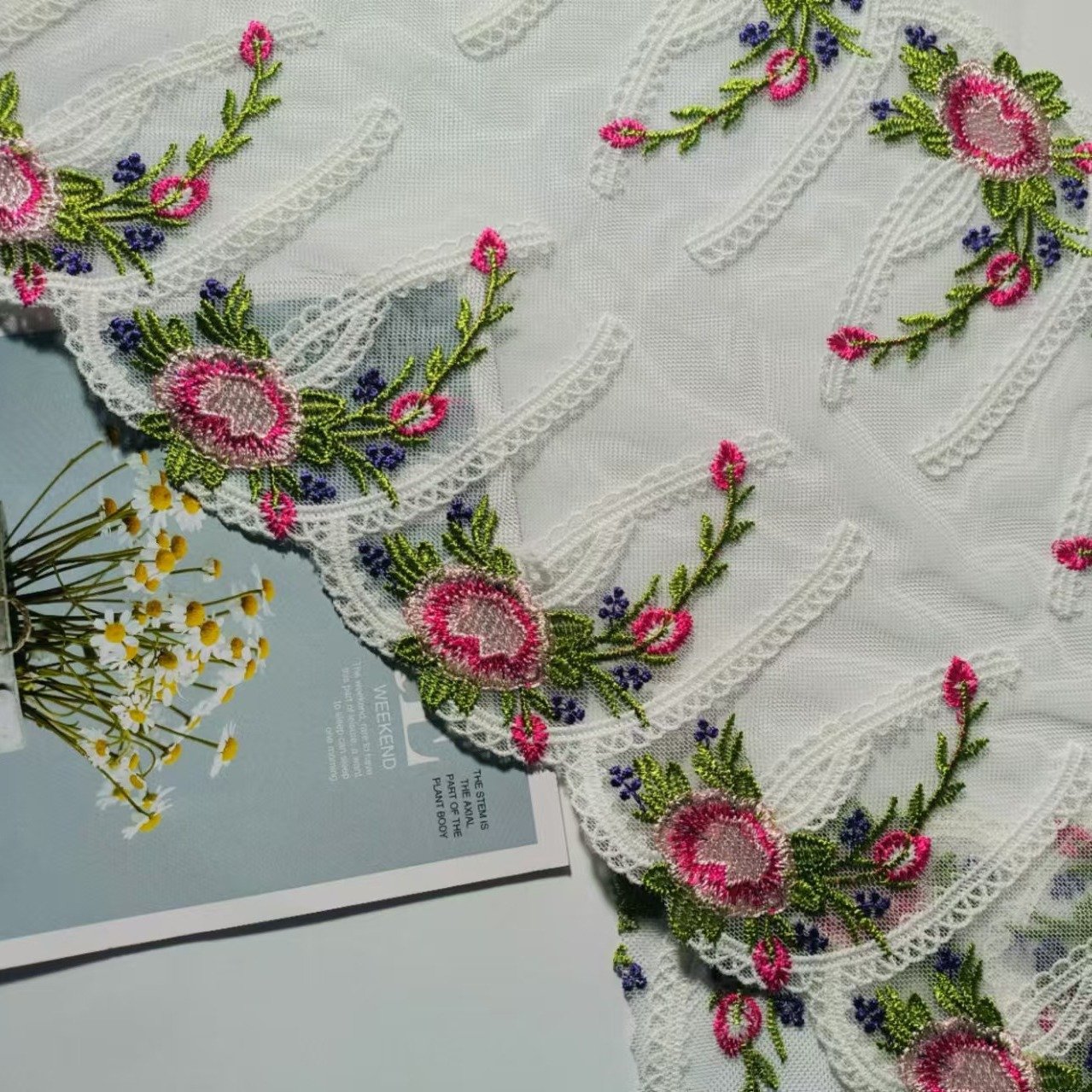 Sexy Lingerie Mesh floral Embroidered Lace fabric Colorful Flower Shape 23cm Embroidery Lace trim for Women Underwear