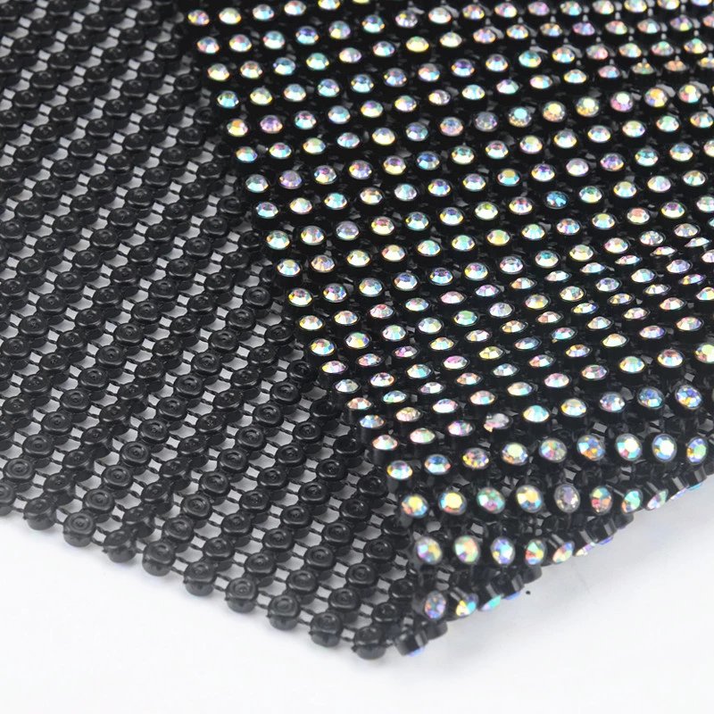 24 Rows 10 Yards White Black Rhinestone Mesh Fabric Plastic AB Crystal Rhinestone Mesh Trimming