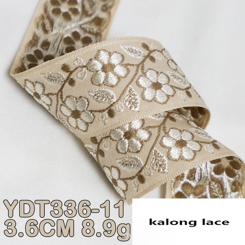width 1.4 inch Silk embroidery jacquard Lace Trimming flowers Lace ribbon for Butterfly Knot curtain dress