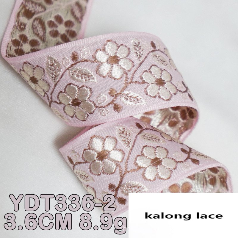 width 1.4 inch Silk embroidery jacquard Lace Trimming flowers Lace ribbon for Butterfly Knot curtain dress