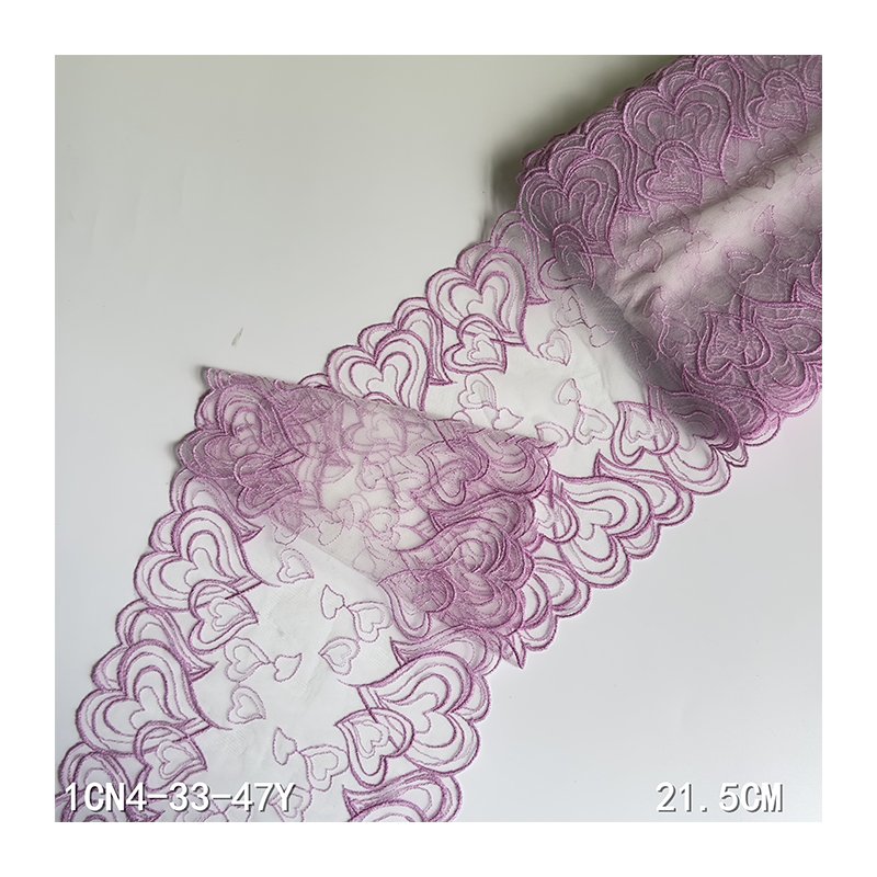Manufacturer Wholesale white Embroidered Tulle Lace Border 21cm purple love heart shape Embroidery Lace Trim for women