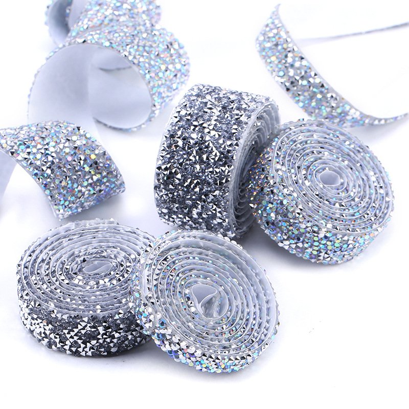 Hot Selling Crystal Rhinestone Chain Trim Self-Adhesive Roll Rhinestone Sheet Non Hotfix Rhinestone Tape Garment Diy Accessories