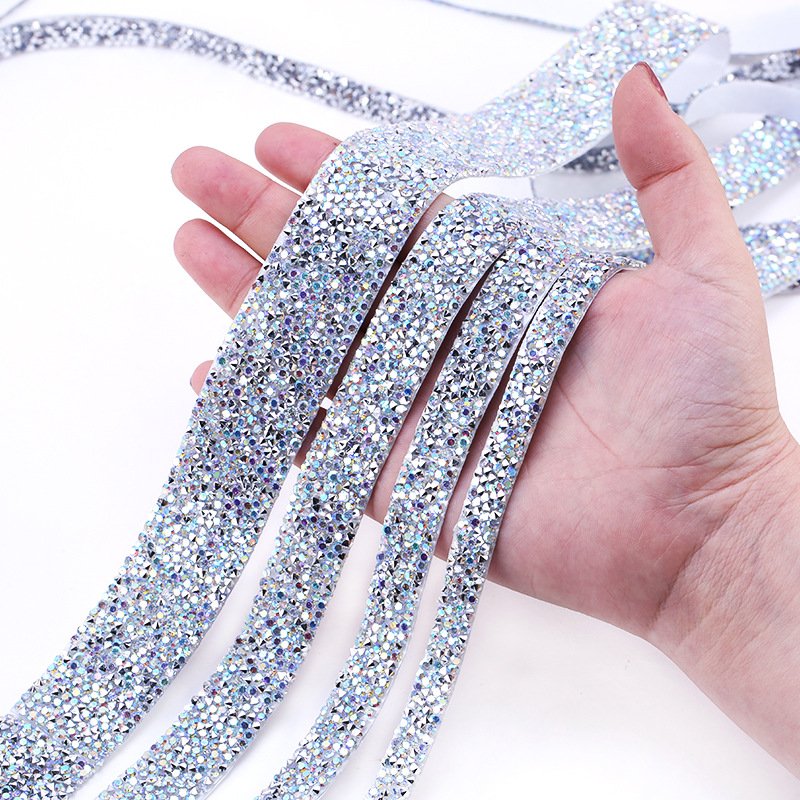 Hot Selling Crystal Rhinestone Chain Trim Self-Adhesive Roll Rhinestone Sheet Non Hotfix Rhinestone Tape Garment Diy Accessories