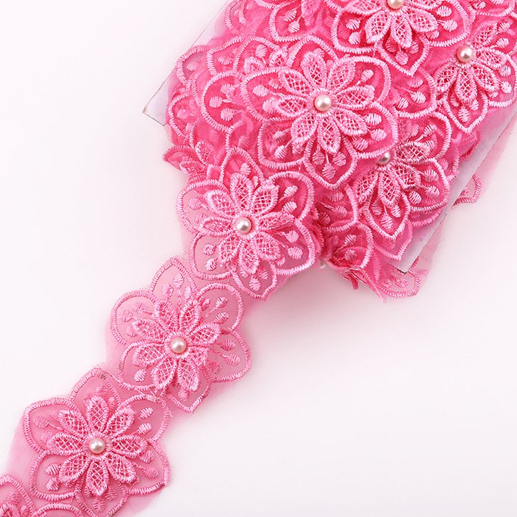 Wholesale 6cm cheap Price Chiffon Pearl Flower Embroidered Lace Trim Bridal Wedding Lace Trim