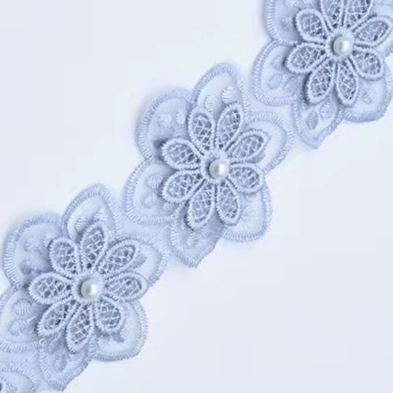 Wholesale 6cm cheap Price Chiffon Pearl Flower Embroidered Lace Trim Bridal Wedding Lace Trim