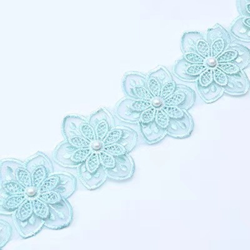 Wholesale 6cm cheap Price Chiffon Pearl Flower Embroidered Lace Trim Bridal Wedding Lace Trim